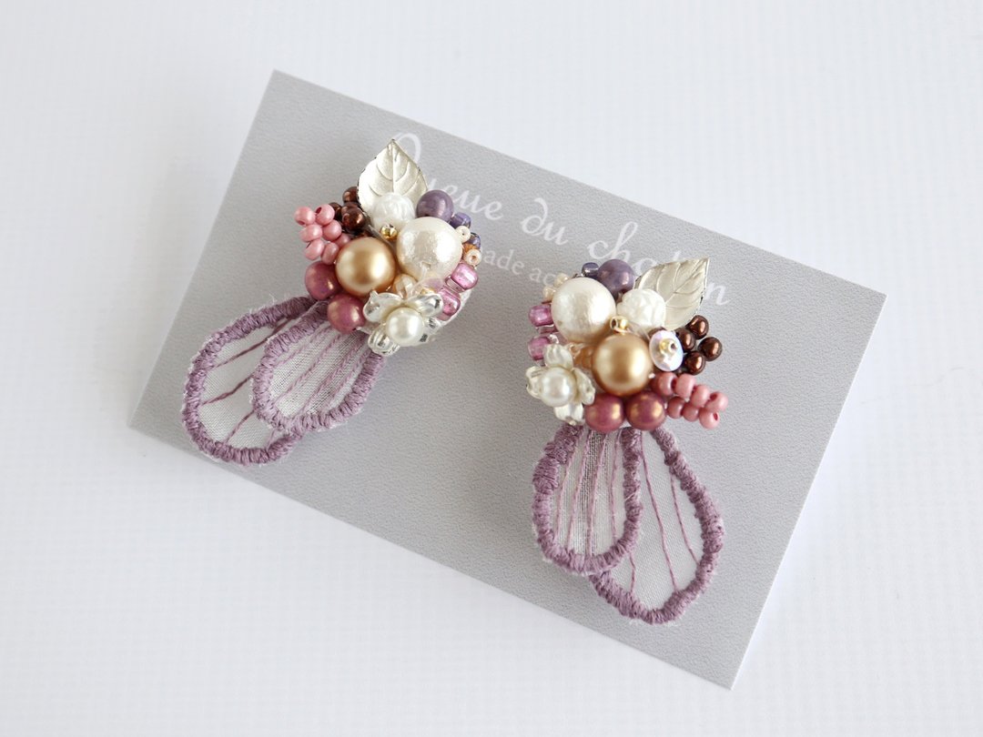 On sale Teardrop Clip-On n-2 - 耳环/耳夹 - 绣线 紫色