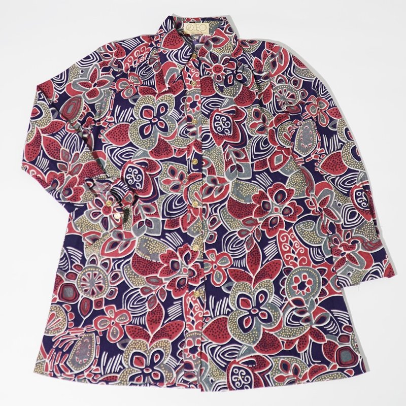 日本印花长袖衬衫 - 女装衬衫 - 聚酯纤维 红色