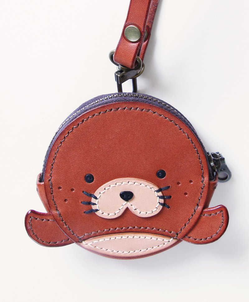 海豹圆形零钱包 - 零钱包 - 真皮 咖啡色