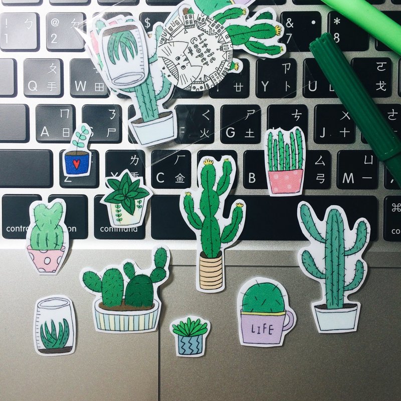 多肉植物 贴纸组 - 贴纸 - 纸 绿色