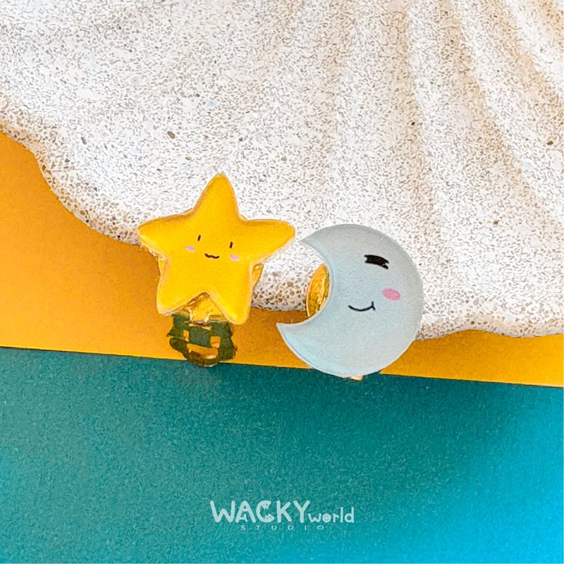 压克力耳环 耳夹 星星月亮 - 耳环/耳夹 - 压克力 