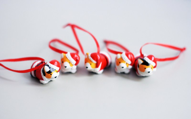 Welsh Corgi Dog Santa Claus Ornament Christmas Tree - 玩偶/公仔 - 粘土 白色