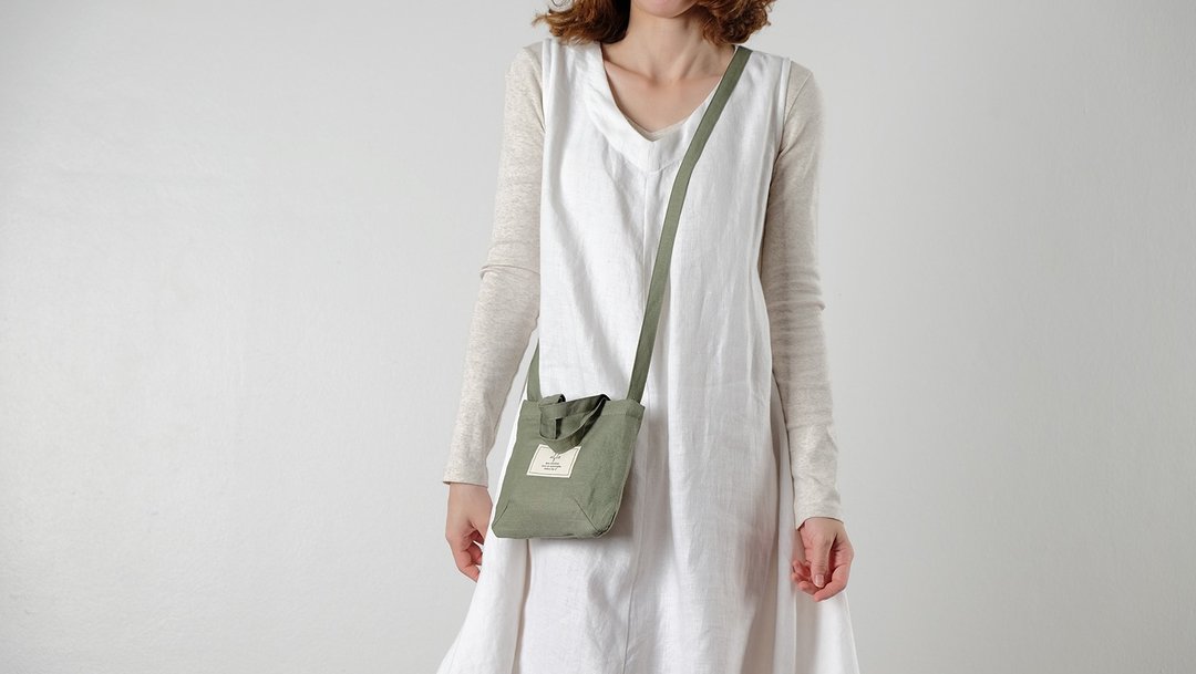 Mini Avocado Linen Sling Bag - 侧背包/斜挎包 - 棉 绿色
