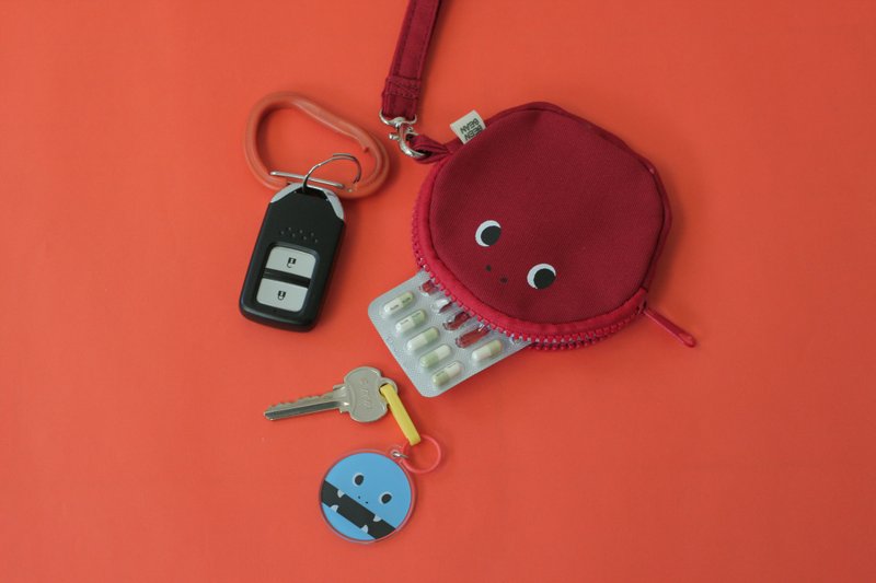 手工制 红色圆形贪食兽 拉链收纳包/零钱包 - 零钱包 - 其他人造纤维 红色