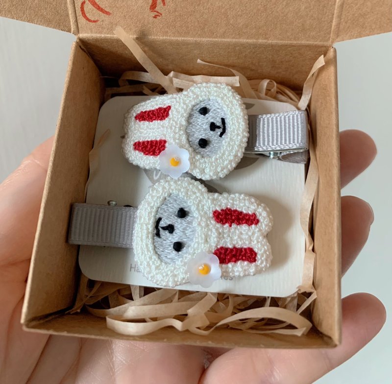 兔兔发夹 - 发饰 - 棉．麻 白色