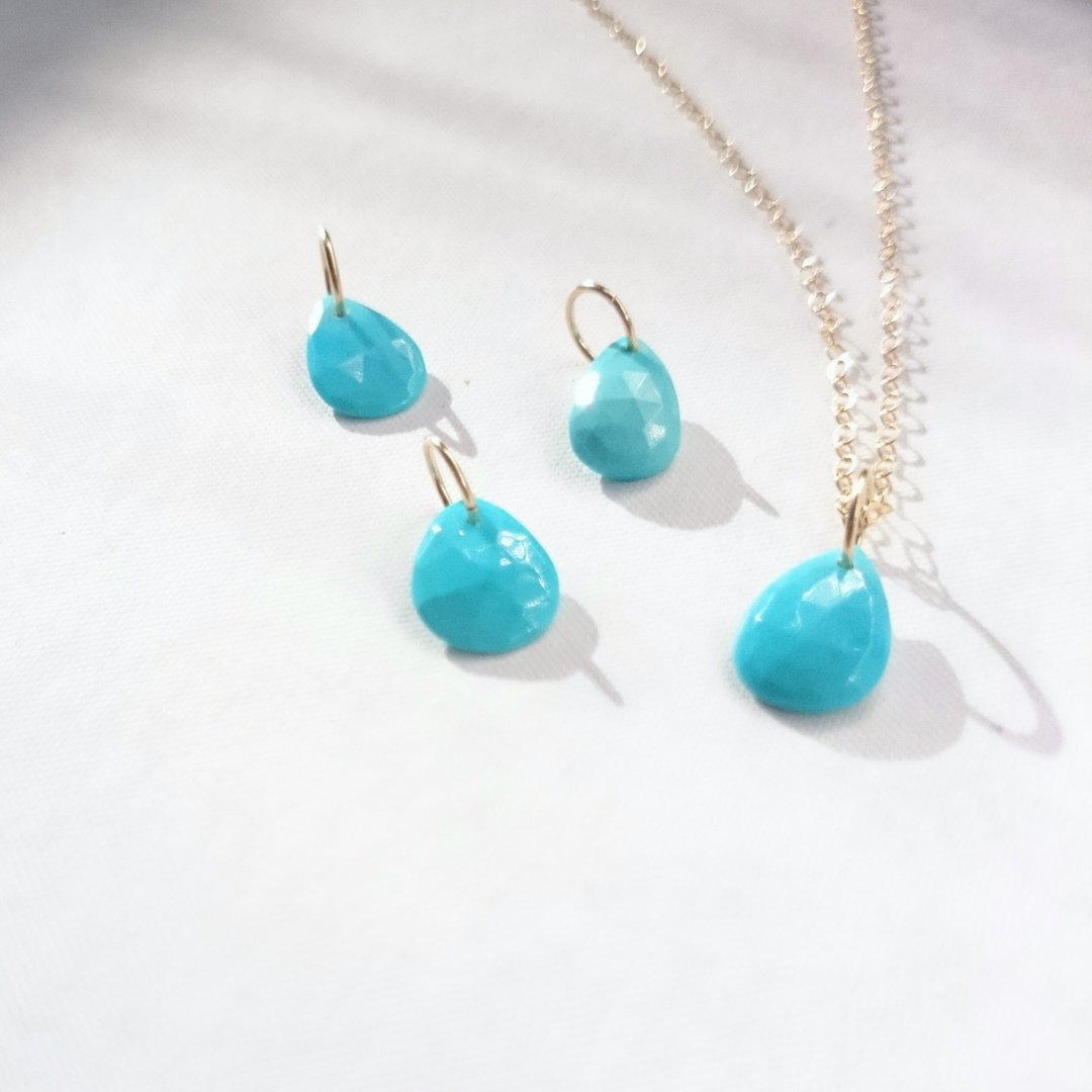 14kgf*Sleeping beauty Turquoise drop necklace - 项链 - 宝石 蓝色