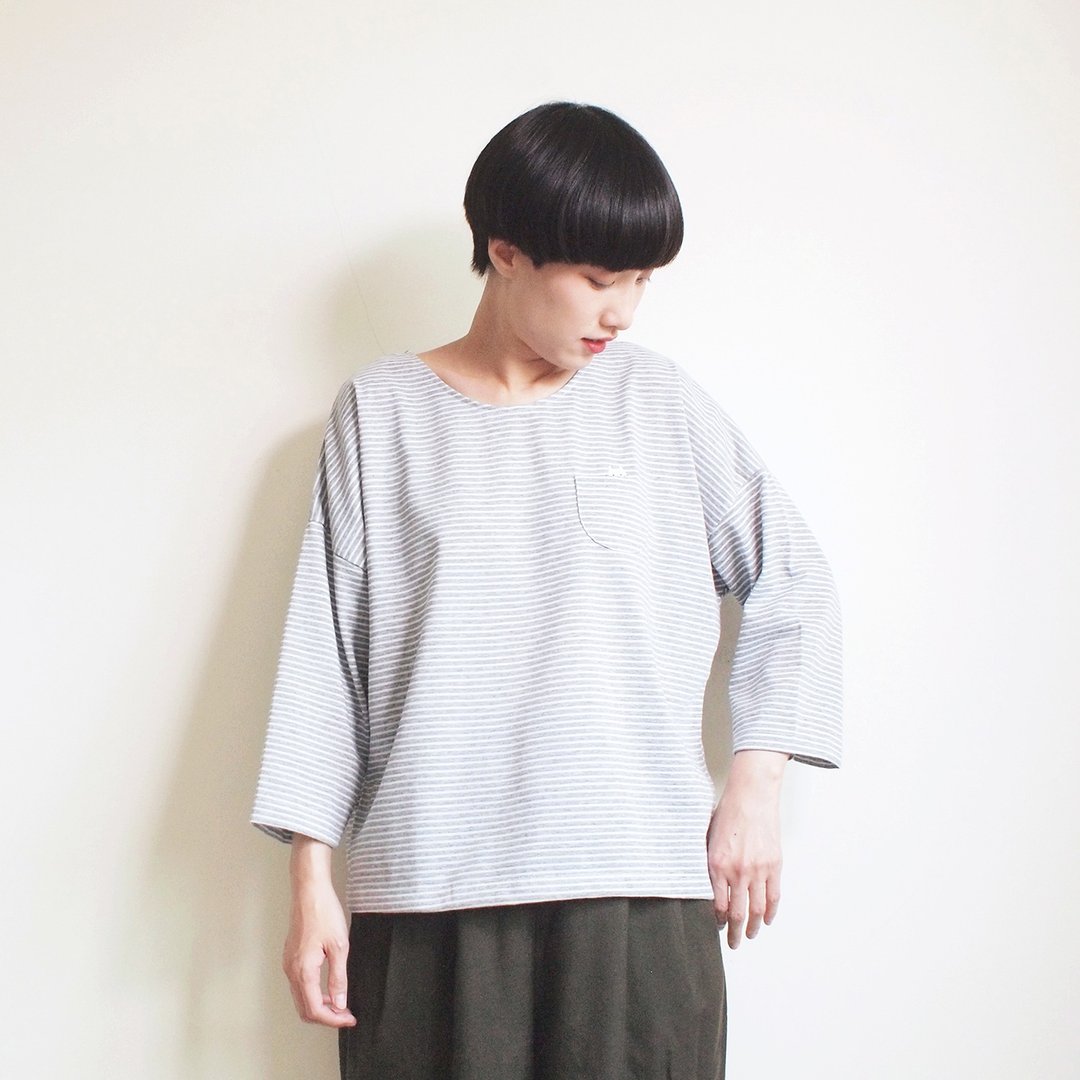 cat soup t-shirt : gray × white - 女装 T 恤 - 聚酯纤维 灰色