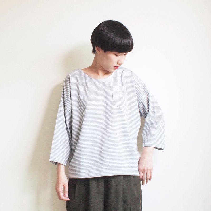 cat soup t-shirt : gray × white - 女装 T 恤 - 聚酯纤维 灰色