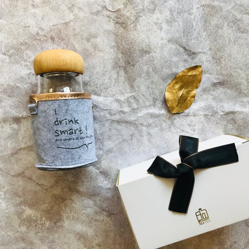 煦XuTea・木盖馒头杯480ml含质感毛毡隔热套-滤茶瓶-水壶-玻璃瓶 - 水瓶/水壶 - 木头 卡其色