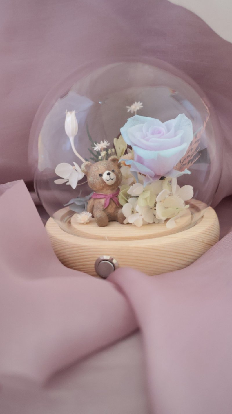 小熊永生花玻璃花盅夜灯 - 干燥花/捧花 - 植物．花 