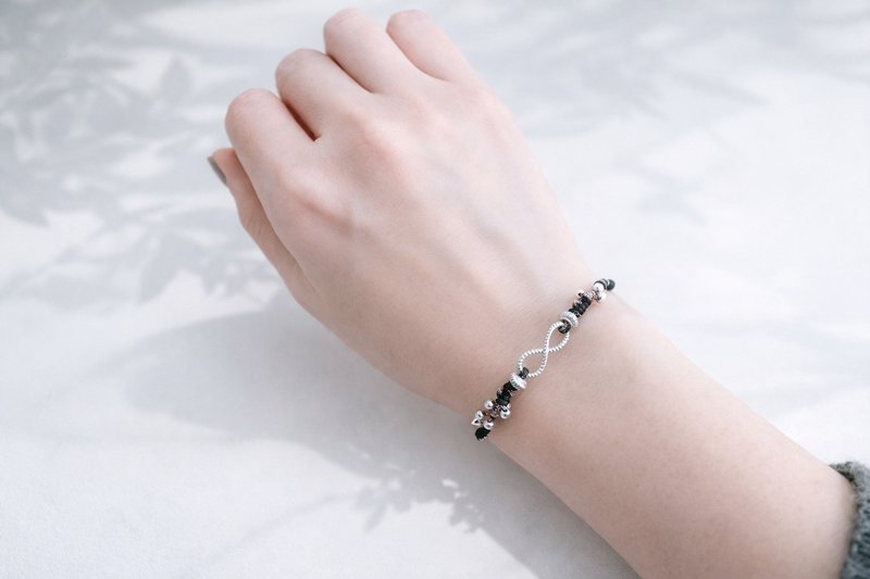 编织手环 | 防水蜡线 | 纯银无限 | 极简日常手链 - 手链/手环 - 防水材质 黑色