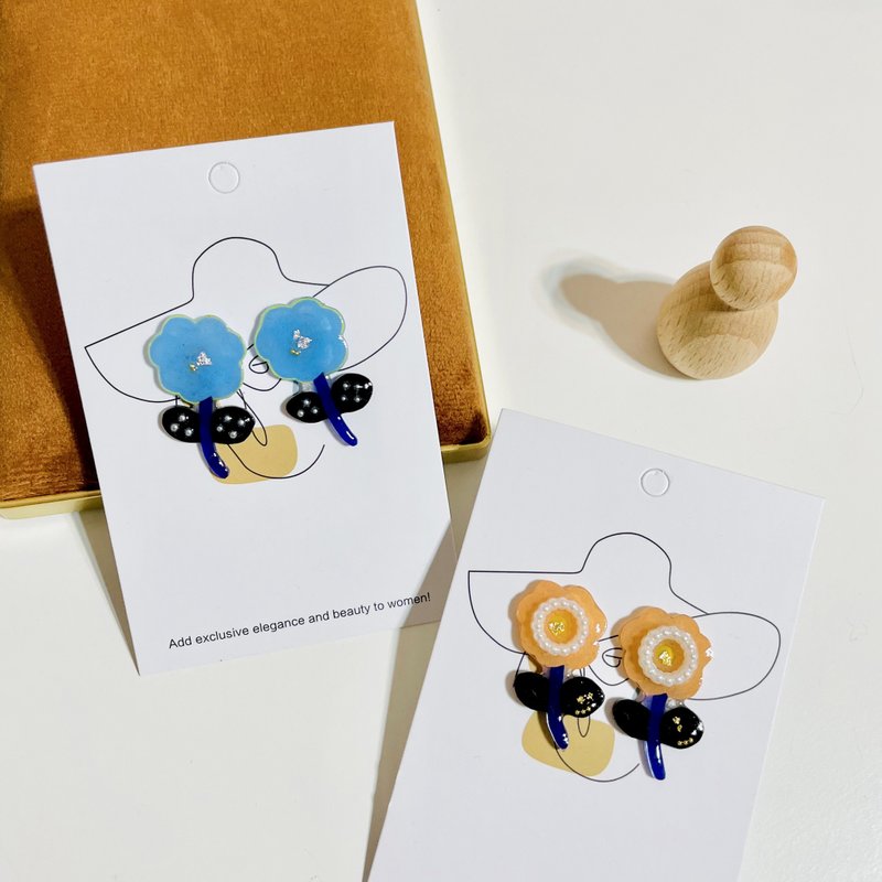 小野花耳环/手绘/热缩片 - 耳环/耳夹 - 塑料 多色