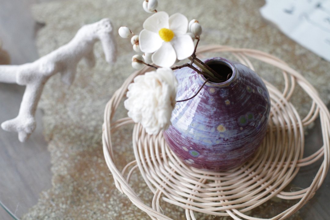 手拉坏紫色梦幻星空小花瓶/花器 - 花瓶/陶器 - 陶 紫色