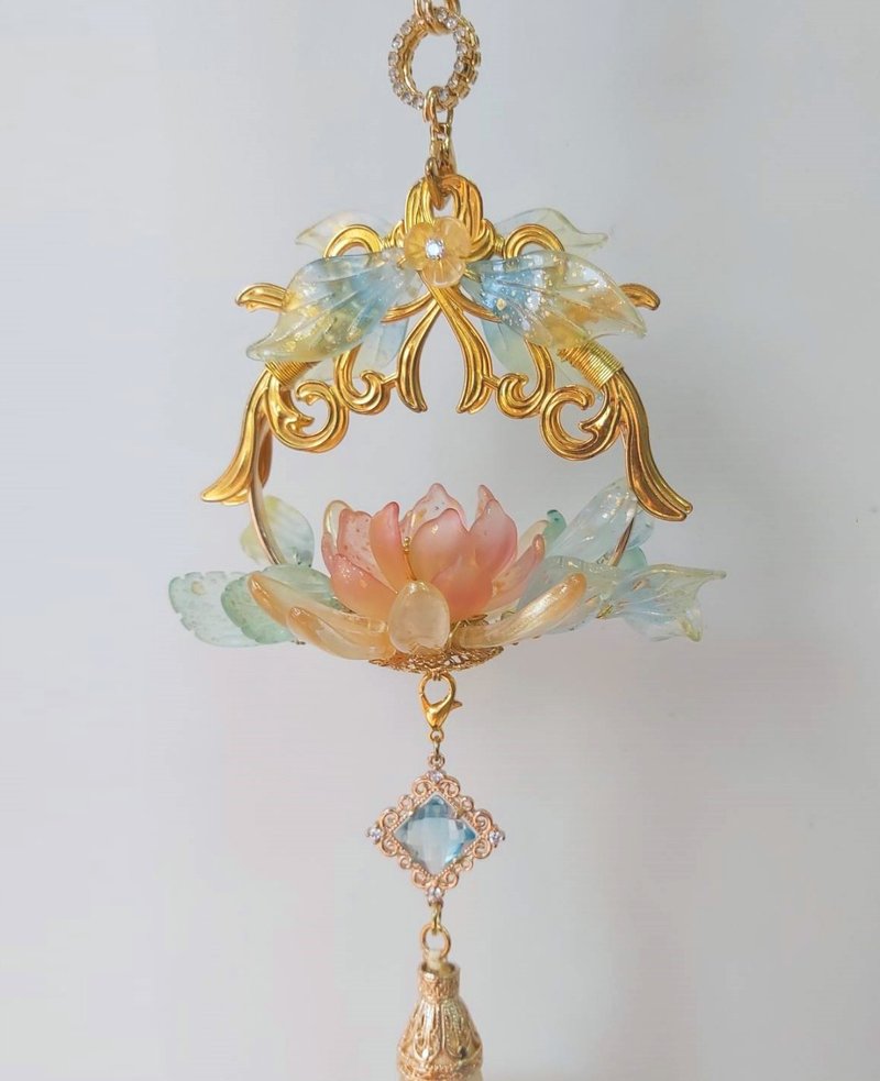 古风琉璃系列【昙花提灯】禁步 ∕ 吊饰~双面款(可拆式流苏) - 吊饰 - 玻璃 橘色