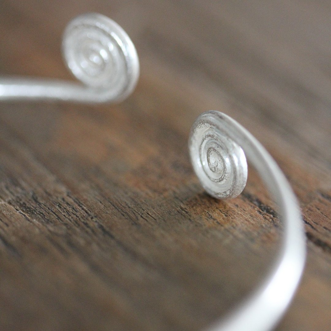 Thai Karen silver bangle cuff bracelet with spirals (B0045) - 手链/手环 - 银 银色