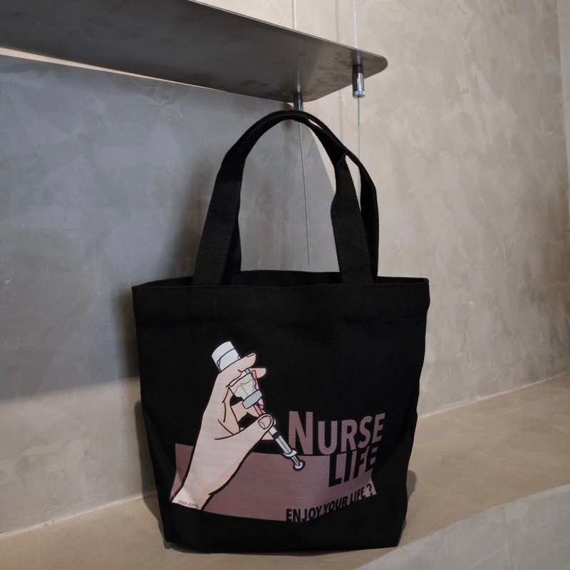 Nurse Life 帆布袋 MRHiPPO_DRAW - 手提包/手提袋 - 棉．麻 黑色