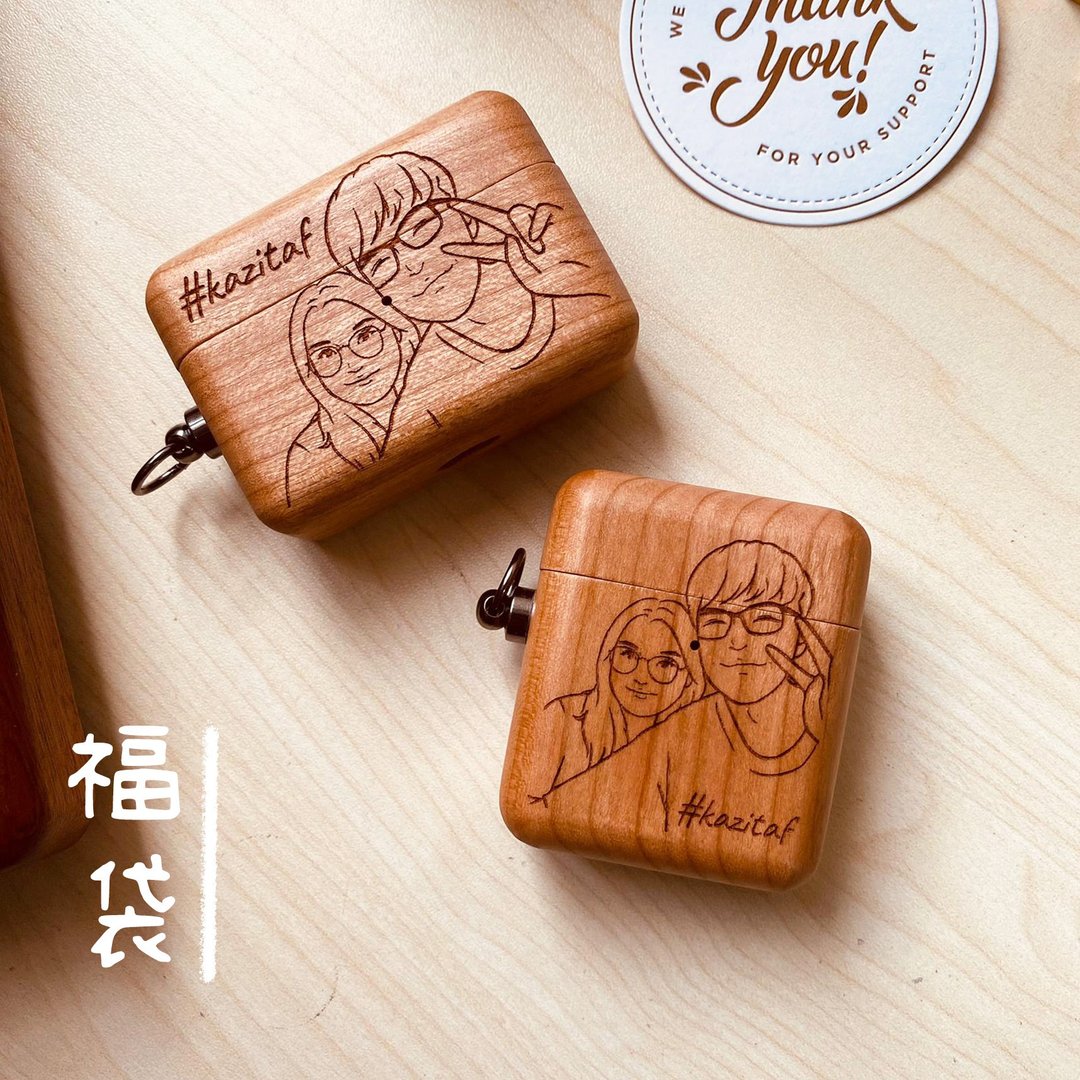 木质 AirPods 1/2/3/Pro 保护壳 原木耳机壳 双人定制 福袋 - 耳机收纳 - 木头 咖啡色