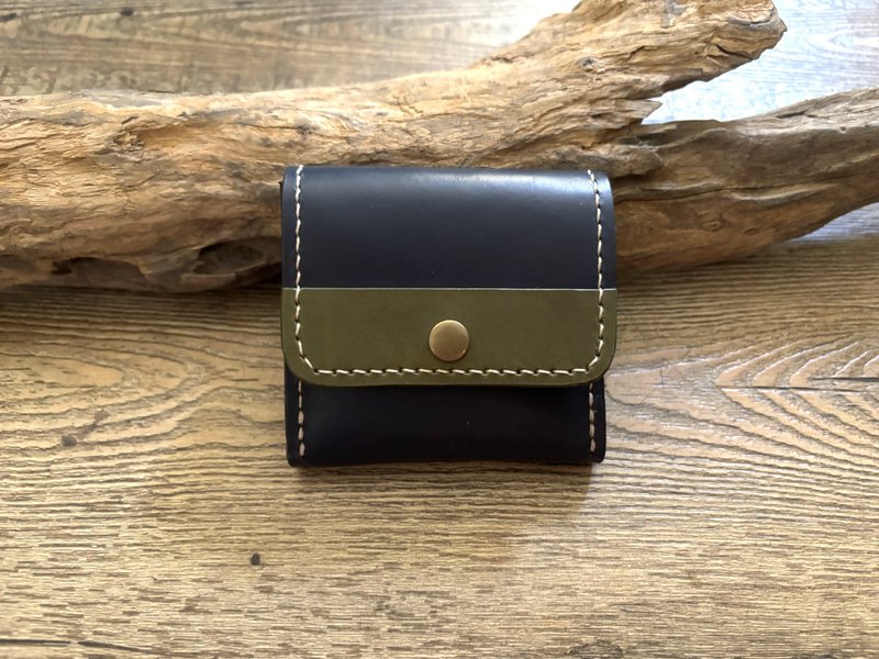 POPO- 撞色皮革.零钱方包 - 零钱包 - 真皮 蓝色