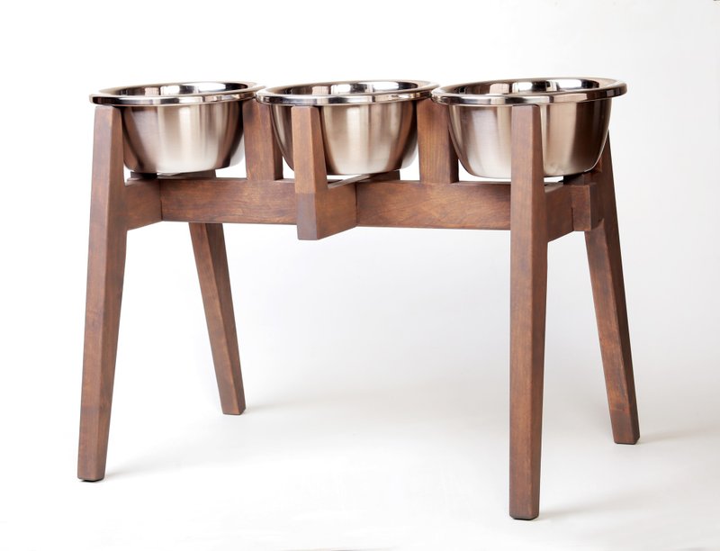3 Bowls Dog Feeder Triple food stand bowls for dogs Bowls with Stand Elevated - 碗/碗架 - 木头 
