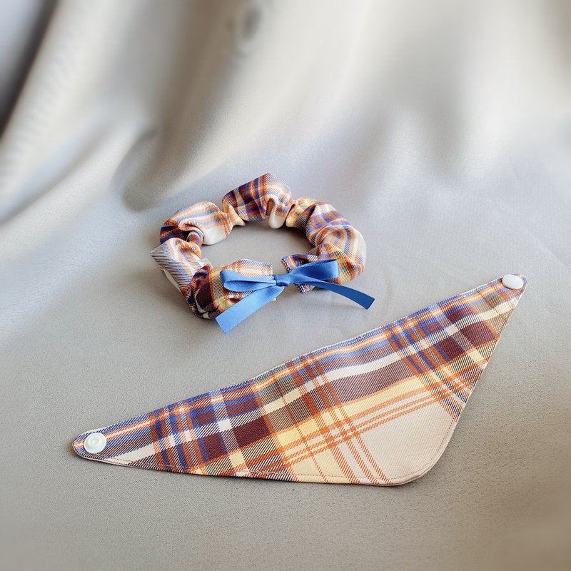 吃可爱长大 宠物颈圈 格纹学院风 - 项圈/牵绳 - 聚酯纤维 橘色