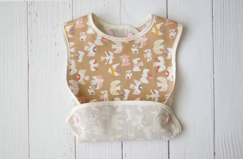 杏色飞鸟 防油防水副食品围兜 弥月礼 吃饭兜 - 围嘴/口水巾 - 棉．麻 粉红色