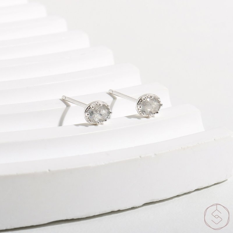 缪思MUSE | 拉长石 S925纯银 | 椭圆造型耳环 - 耳环/耳夹 - 水晶 灰色