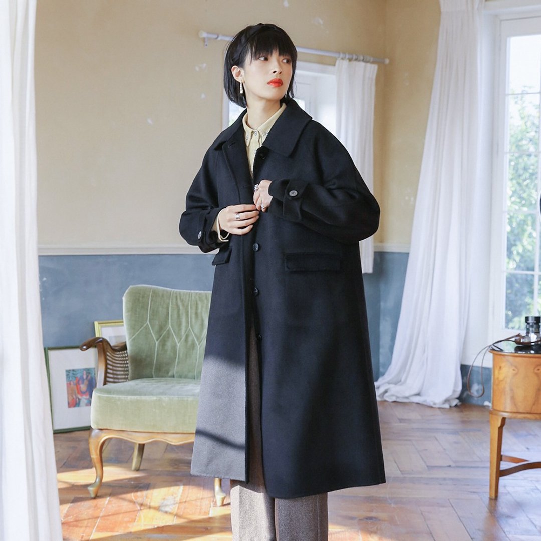 双面尼长款大衣-黑色|大衣|外套|冬款|羊毛+聚酯纤维|Sora-423 - 女装休闲/机能外套 - 羊毛 黑色