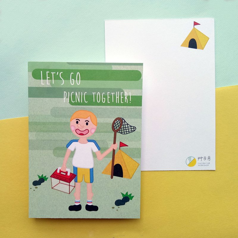 一起去郊游吧 可爱 友情 明信片 - 卡片/明信片 - 纸 绿色