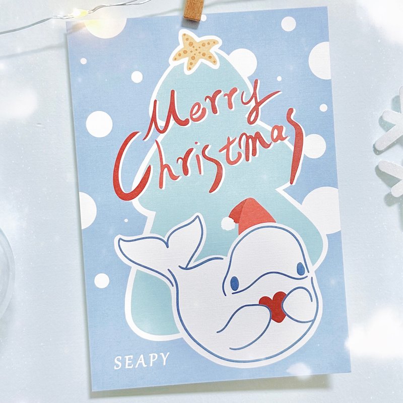 【圣诞贺卡】手绘 插画 小白鲸 圣诞卡片 圣诞卡 明信片 圣诞礼物 - 卡片/明信片 - 纸 蓝色
