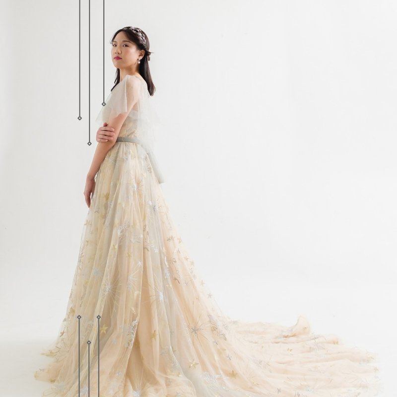 香槟星星礼服后背绑绳 - 晚装/礼服 - 其他材质 卡其色