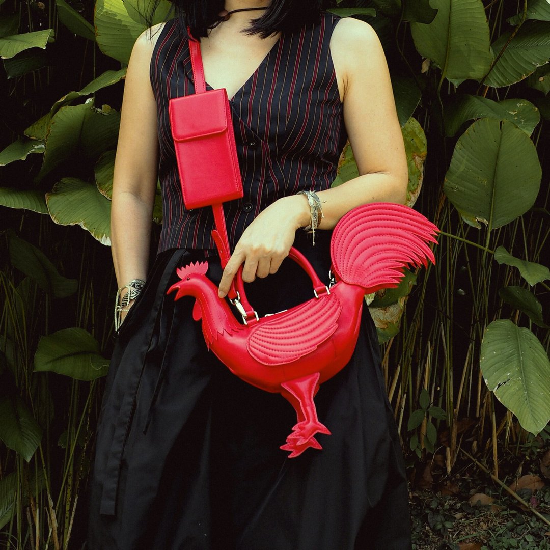 Micro Leather Baby Rooster Bag  – Red - 手提包/手提袋 - 人造皮革 红色