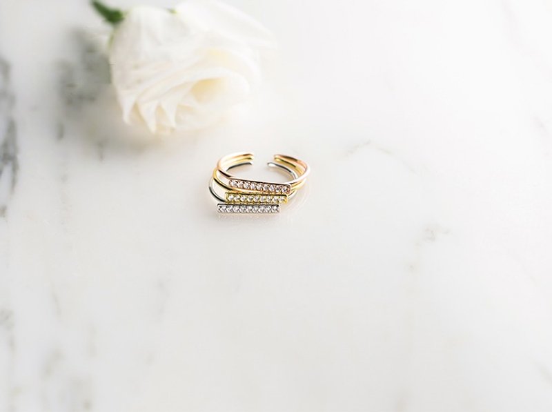 超細一字長條戒指 仿鑽鑲嵌 疊戴 925銀 - 戒指 - 其他金属 银色