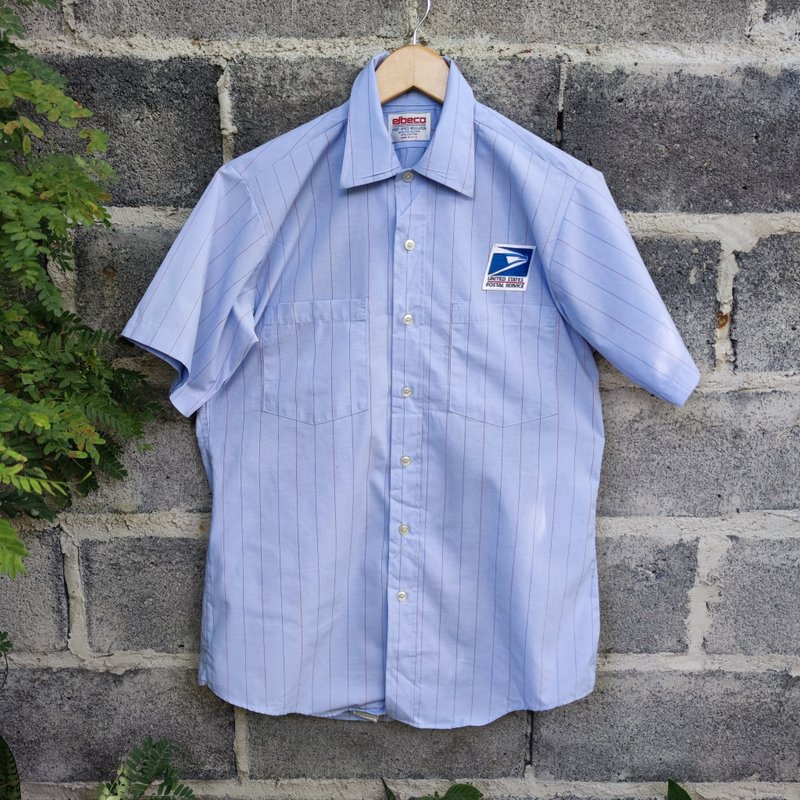 Vintage 90s Usps striped carrier uniform work shirt. - 男装衬衫 - 棉．麻 蓝色
