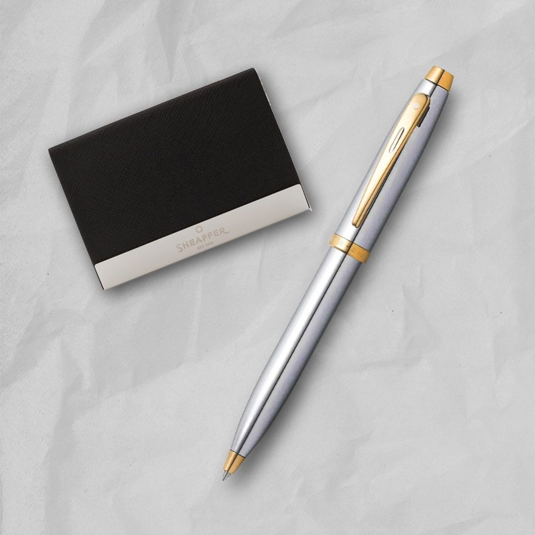 【SHEAFFER】100 系列亮铬金原子笔 + 商务名片盒 免费刻字 - 圆珠笔/中性笔 - 其他金属 银色
