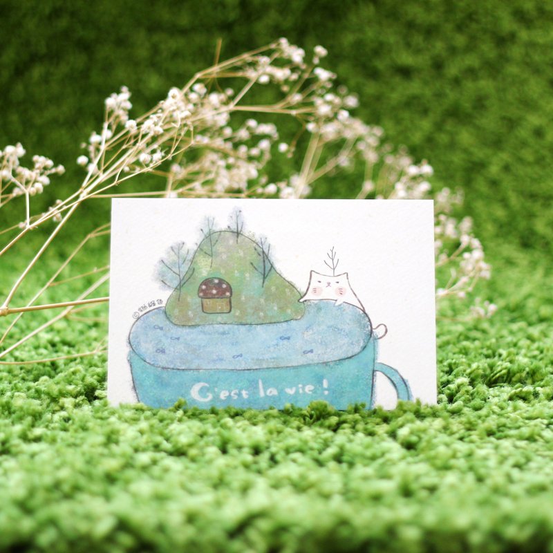 猫绿色＿喝一口森林的芬芳 / 明信片 - 卡片/明信片 - 纸 绿色