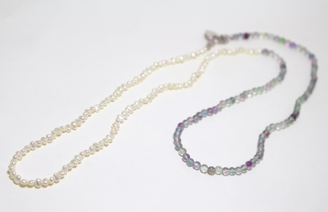 Freshwater pearl and florite long necklace - 长链 - 宝石 绿色