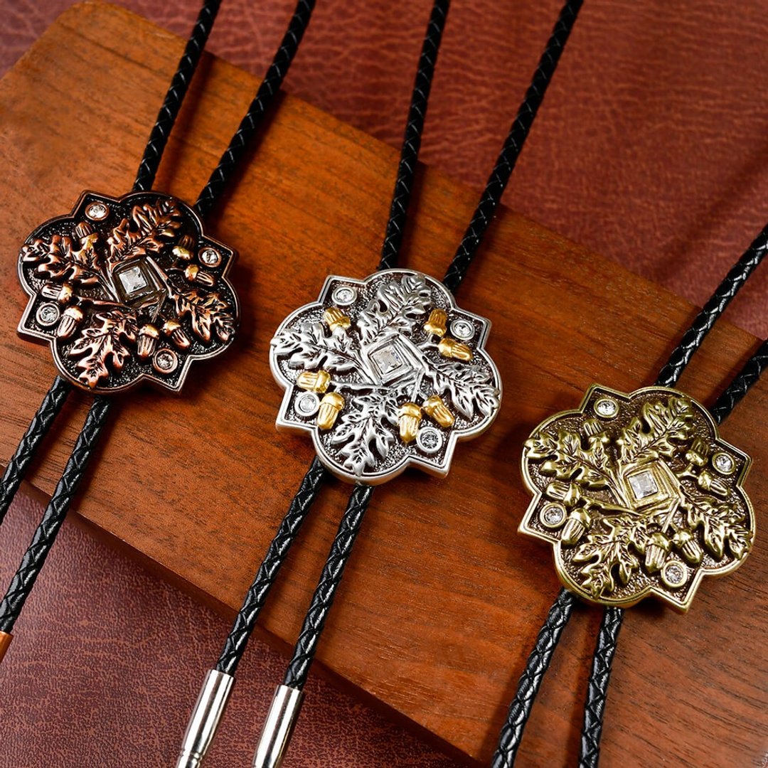 秋之礼赞 保罗领带 Bolo Tie 真皮 皮革项链 皮绳领带 长项链 - 领带/领带夹 - 真皮 银色