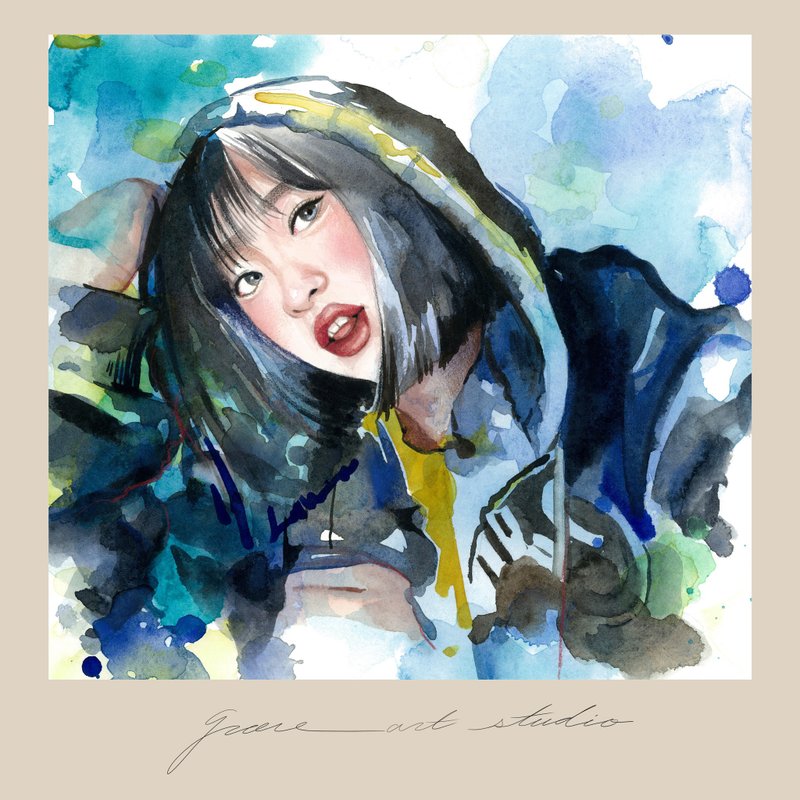 Grace Art Studio 雨迹风格水彩 人像画   人像宠物   似颜绘 - 插画/绘画/写字 - 纸 