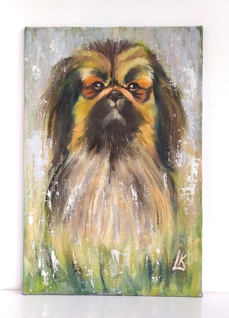 手绘柴犬油画，画板创作，宠物肖像，30x20 厘米，动物艺术 - 墙贴/壁贴 - 其他材质 灰色