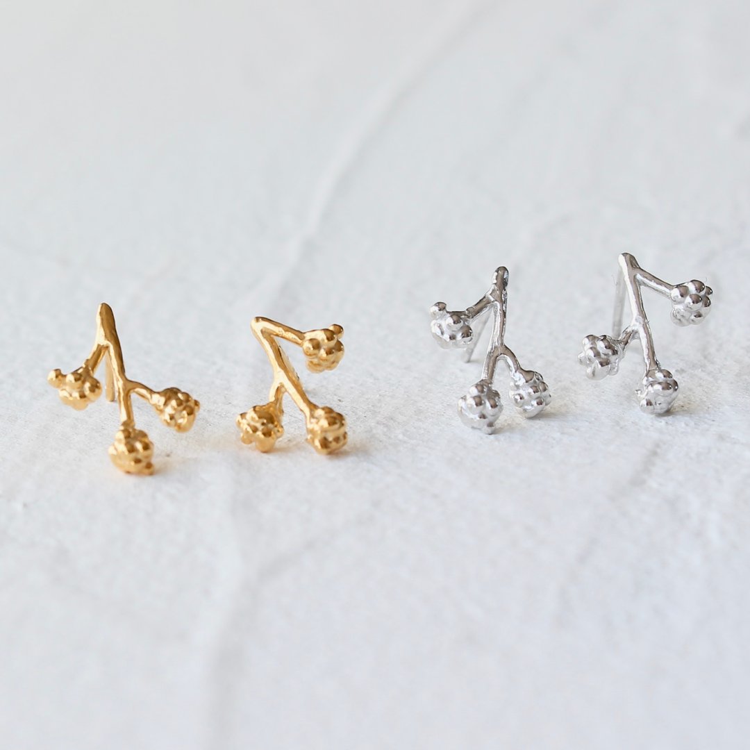 含羞草 纯银 18K镀金 耳针 花耳环 / Mimosa pierced earrings / - 耳环/耳夹 - 纯银 金色