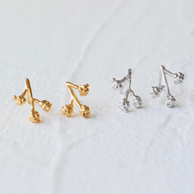 含羞草 纯银 18K镀金 耳针 花耳环 / Mimosa pierced earrings / - 耳环/耳夹 - 纯银 金色