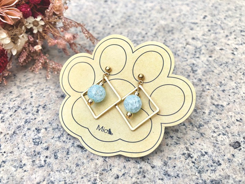 【 猫星球系列 】冰晶蓝星 ( 冰蓝单色款 ) - 耳环/耳夹 - 其他金属 蓝色