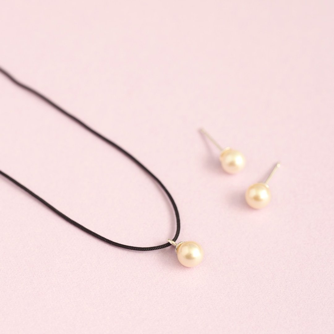 Baby pearl set) Pearl necklace earrings set Silver 925 - 项链 - 其他金属 粉红色