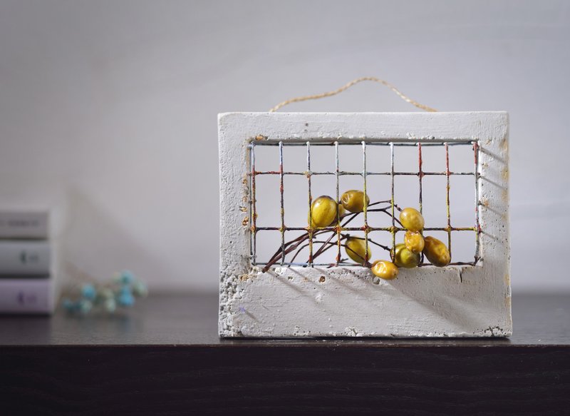 老墙铁花窗挂饰(作品s06) - 摆饰 - 水泥 绿色