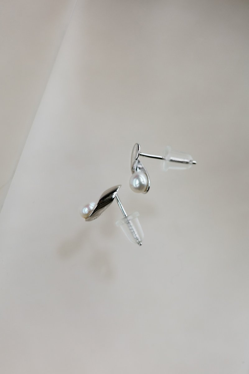 Pure 925纯银 天然淡水珍珠耳环 - 耳环/耳夹 - 纯银 银色