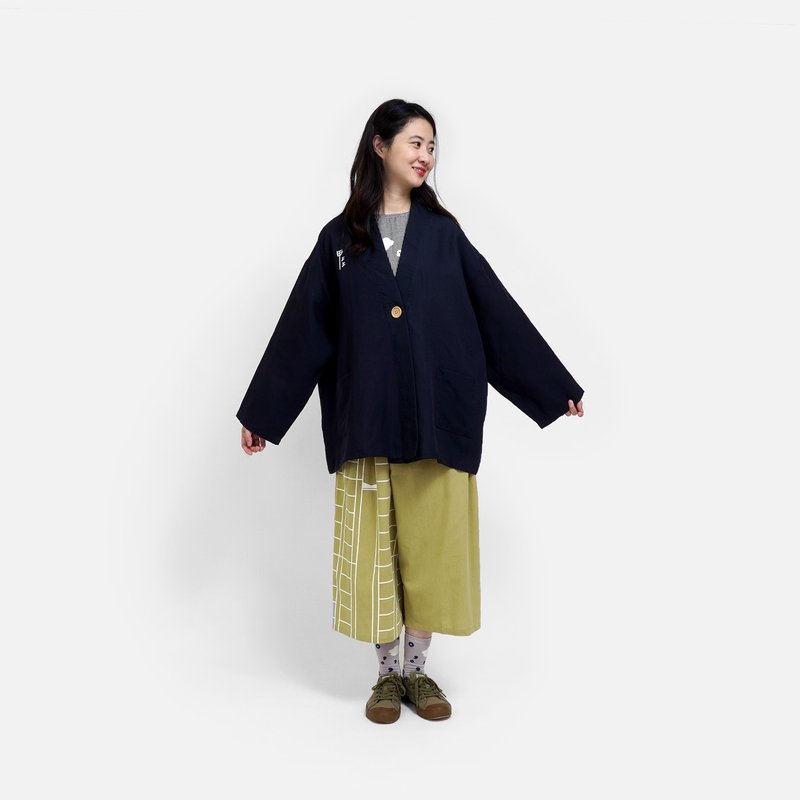 甲上上棉麻和服外套 - 女装休闲/机能外套 - 棉．麻 蓝色