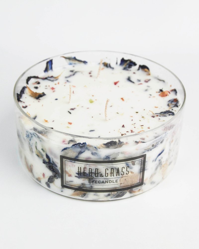 花草香氛蜡烛 700ml 精致木盒版本-蝶豆花与菊花 - 蜡烛/烛台 - 蜡 