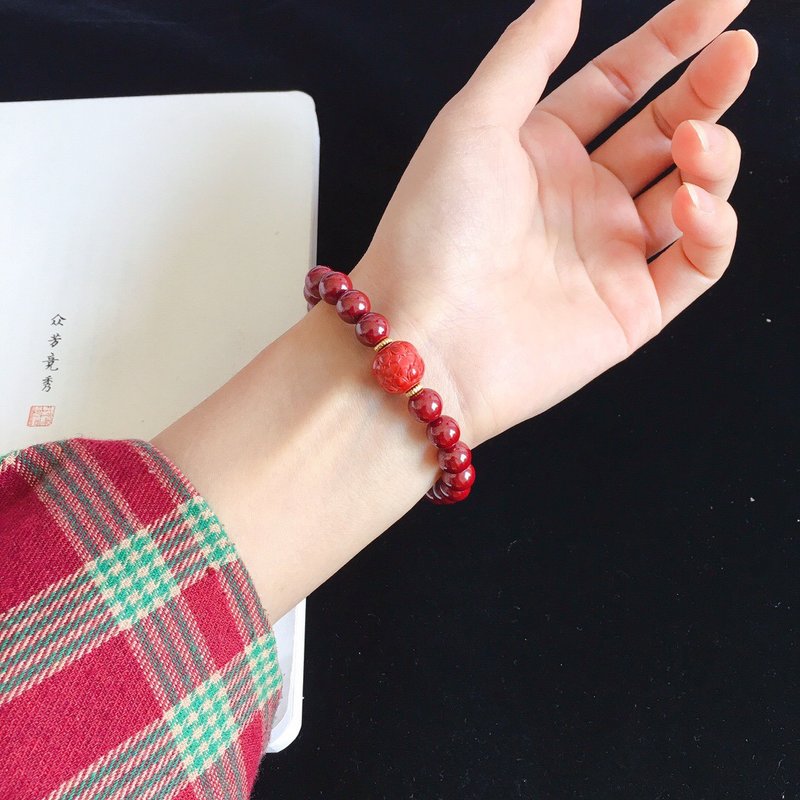 天然原矿朱砂 紫金砂手链 朱砂量93%以上 化太岁 保平安 防惊吓 - 手链/手环 - 宝石 