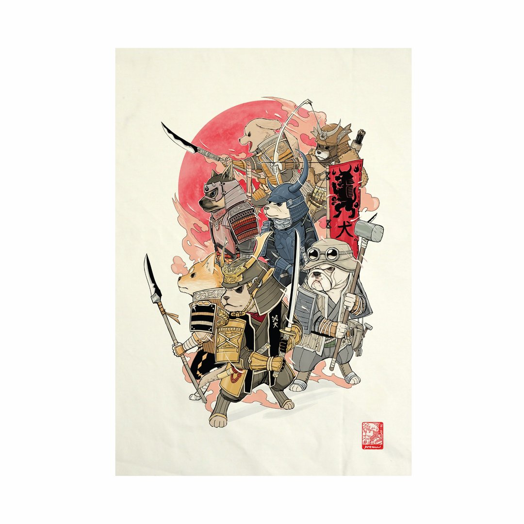 7 Samurai Dog Fabric Art  Canvas No frame - 其他 - 棉 白色