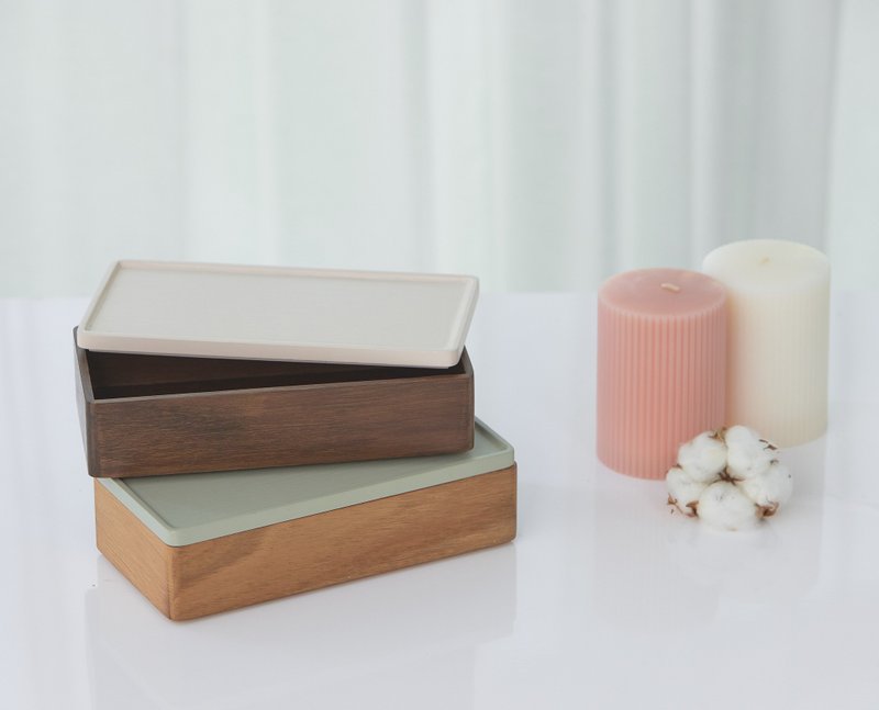 camino REY 粉彩原木储物长方低盒 收纳盒 文具盒 首饰盒 木盒 - 收纳用品 - 木头 咖啡色